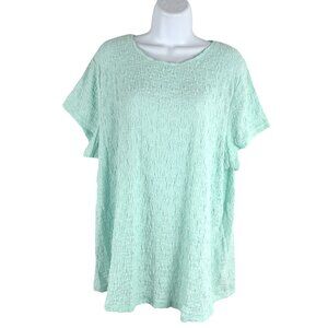 Chico's Textured Cap Sleeve Tee Knit Top Size 4 Teal Short Sleeve NWT TP-3705